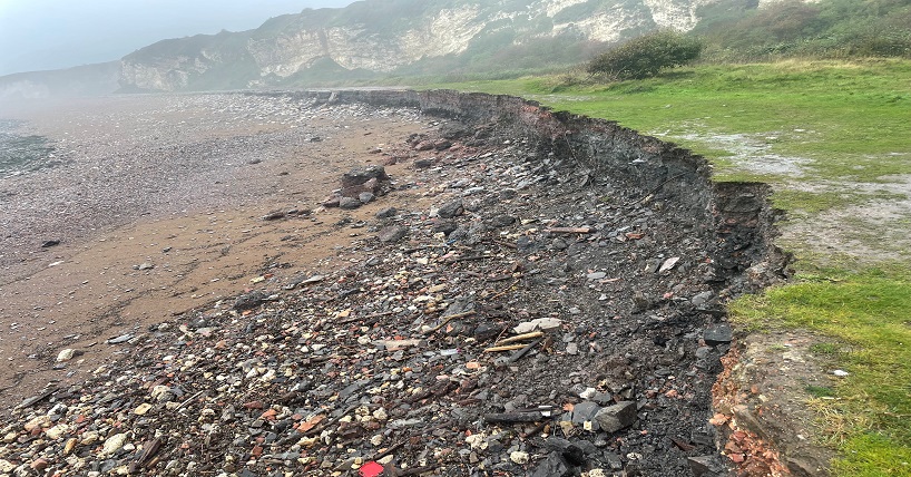 The erosion to the coal platform at Blast Beach caused by Storm Babet